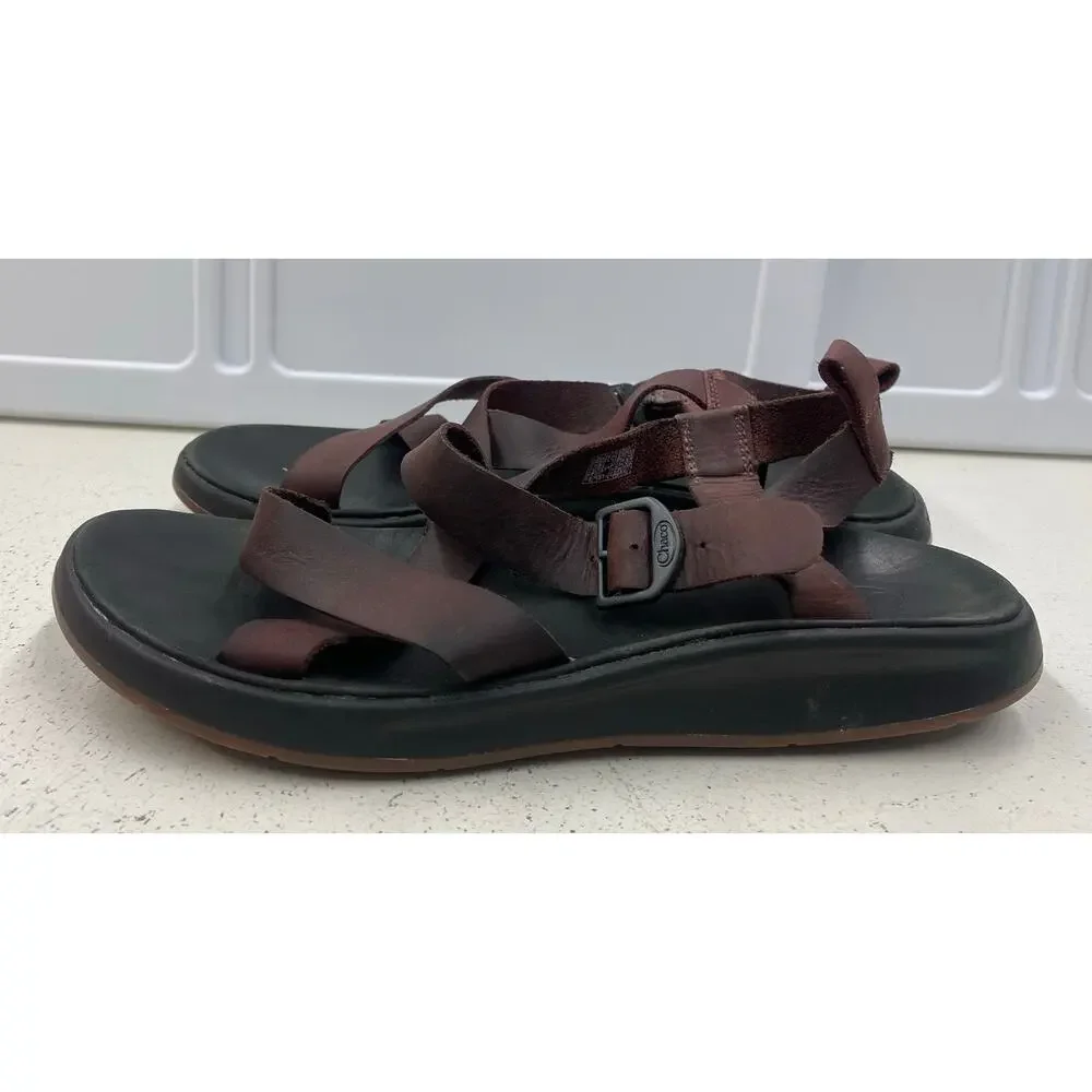 Men Chaco Wayfarer Port burgundy leather strap outdoor sandals shoes, 9